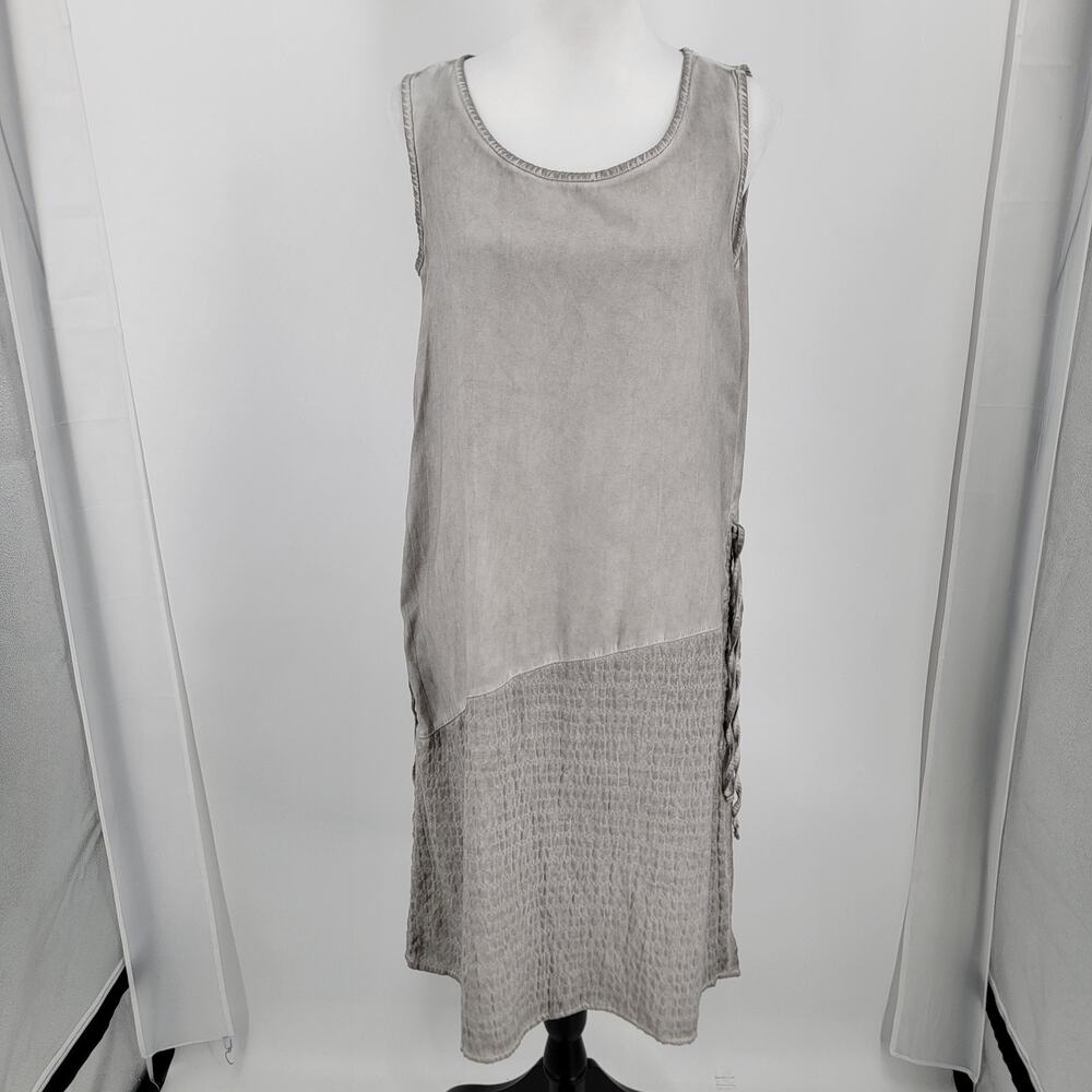 Soft Surroundings Tank Dress Womens Small Gray Mixed Media Side Tie Drawstrings